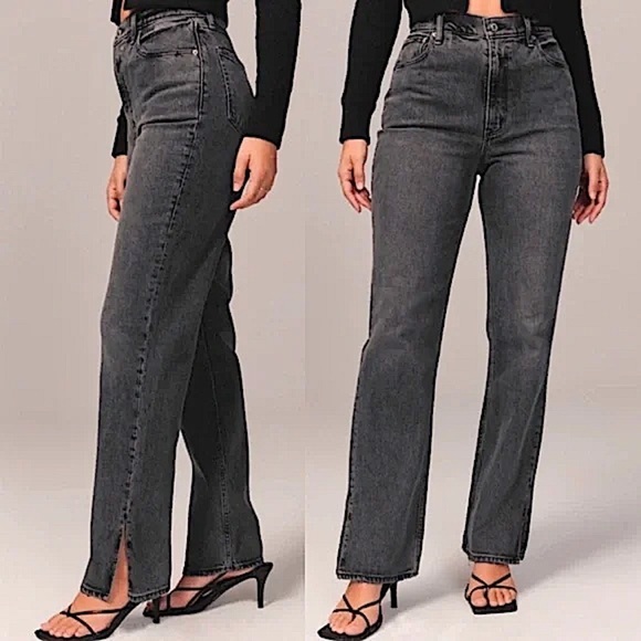 Abercrombie & Fitch The '90s Straight Ultra High Rise with split hem black - Picture 1 of 9